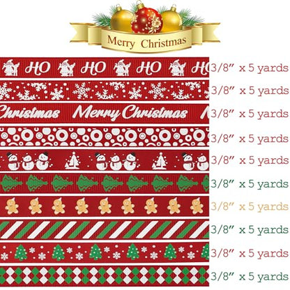 3 8 inch 100 Yards Assorted Christmas Ribbon (300 Foot)