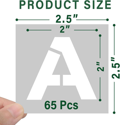 WISYOK 2 Inch 65 Pcs Letter Stencils and Numbers, Reusable Plastic Alphabet Art Craft Templates for Wood, Wall, Fabric, Rock, Signage,Cake,DIY