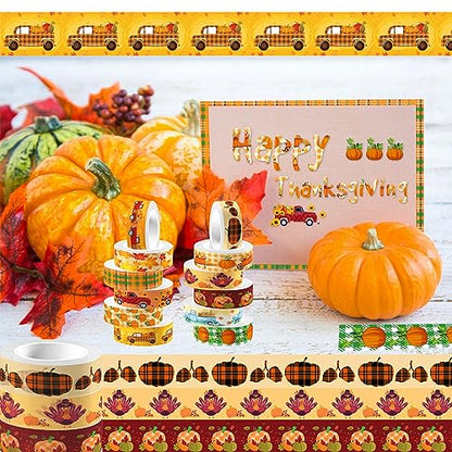 12 Pcs Thanksgiving Print Masking Tape Fall Maple Leaf Washi Tape Pumpkin Pattern Decorative Paper Sticker for Fall Party Holiday Scrapbook DIY Craft Gift Wrapping Handbook Sticker (12 Count)