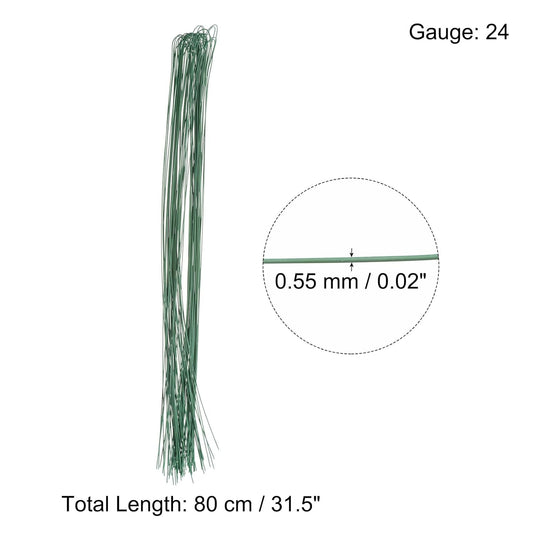 PATIKIL 32 Inch 24 Gauge Floral Stem Wire, 3 Pack/120 Pieces Bouquet Stem Paper Wrapped for DIY Crafts Flower Arrangements, Green