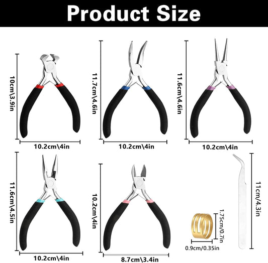 5 Pcs Jewelry Making Pliers Tools with Needle/Chain Nose Pliers, wire cutters Round Nose, Bent Nose-Matte Handle,jewelry making supplies for adults - Crafty Corner
