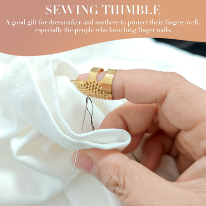 ZESION 4Pcs Sewing Thimbles, Adjustable Metal Thimbles for Hand Sewing Finger Protector, Quilting Craft Accessories for Knitting Needlework DIY Tools, Gold(2 Sizes, S/M)