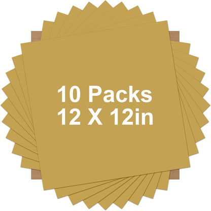 HTVRONT Gold HTV Heat Transfer Vinyl Bundle: 10 Pack 12"x12" Iron on Vinyl for T-Shirt (1 PTFE Sheet Included), PU HTV Vinyl Easy to Cut & Weed for Heat Design
