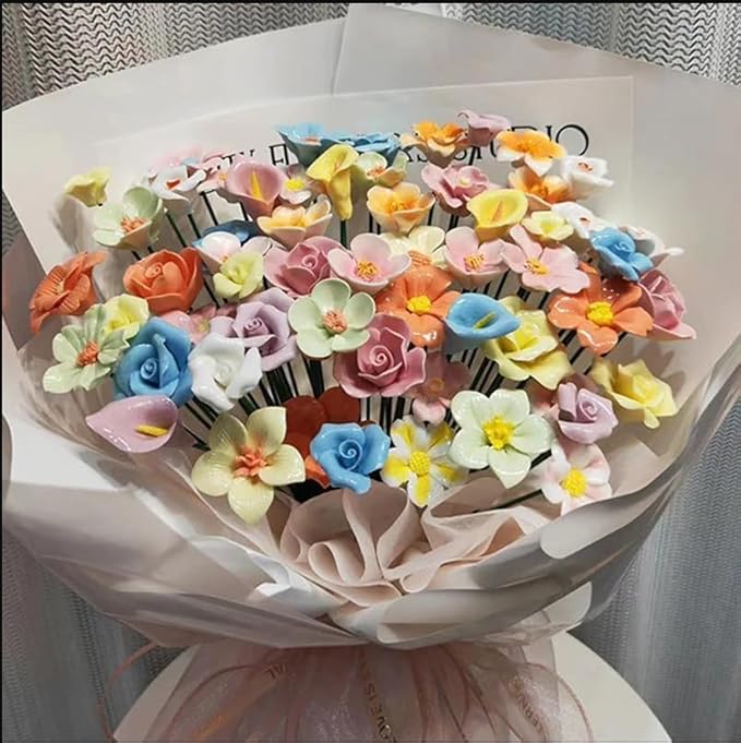 20PCS 3D Flower Ceramic Tiles,1.6" Handmade Procelain Ceramic Flowers for DIY Craft Plates Flowerpots Vases Cups Mosaic Making Supplies (3D Ceramic Flowers)