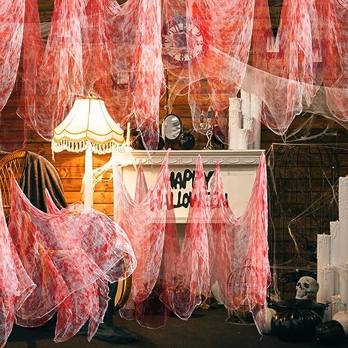 Halloween Cheese cloth 70.87 x 196.85 Inch Bloody Cheesecloth Roll for Crafts Large Cotton Muslin Gauze Fabric for Halloween Outdoor & Indoor Spooky Decoration