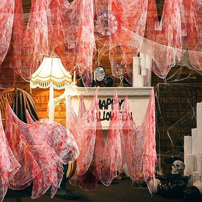 Halloween Cheese cloth 85 x 394 Inch Bloody Cheesecloth Roll for Crafts Large Cotton Muslin Gauze Fabric for Halloween Outdoor & Indoor Spooky Decoration