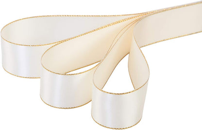 ITIsparkle 1" Inch Double Faced Satin Ribbon 25 Yards with Gold Edges, 1" X 25Yd - Ivory - Crafty Corner
