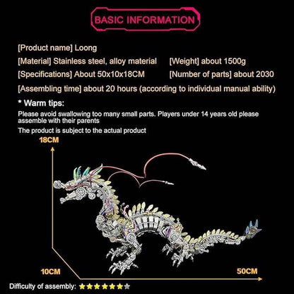3D Metal Puzzle - Large Chinese Dragon Model Kit - Mechanical Metal Jigsaw- DIY Desk Ornament - Assembly Dinosaur Crafts Brain Teaser - Perfect for Adults