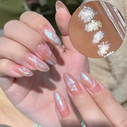 Iridescent Nail Glitter Set, 6 Colors Mud Texture Aurora Chrome Powder, Pink Blue Pearlescent Glitter, Chameleon Nail Flakes Gold Leaf, Holographic Manicure Decor