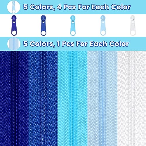 15.3 Yards 14 m 5 Pieces Assorted Colors #3 Nylon Coil Zippers (20 Count)