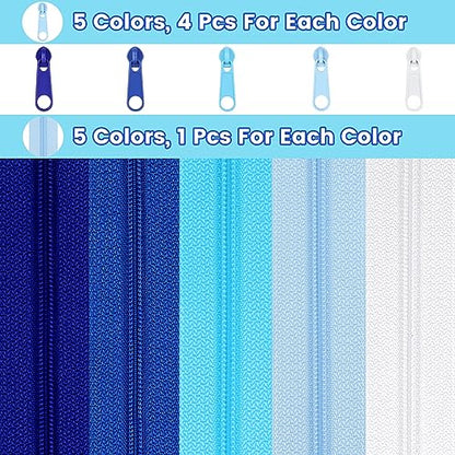15.3 Yards 14 m 5 Pieces Assorted Colors #3 Nylon Coil Zippers (20 Count)
