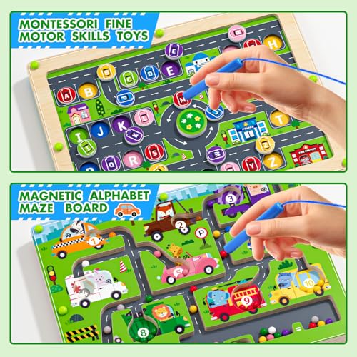Magnetic Maze 2 in 1 Double Side Color and Number Maze Alphabet Puzzle Board for 3