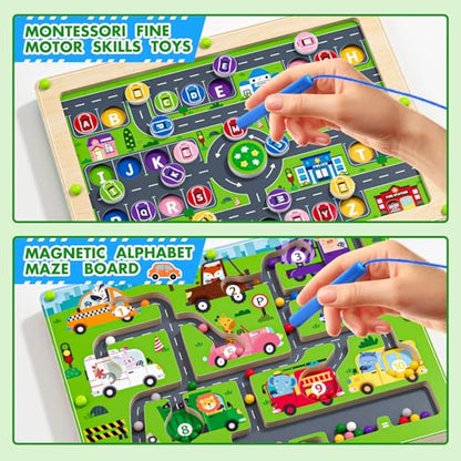 Magnetic Maze 2 in 1 Double Side Color and Number Maze Alphabet Puzzle Board for 3