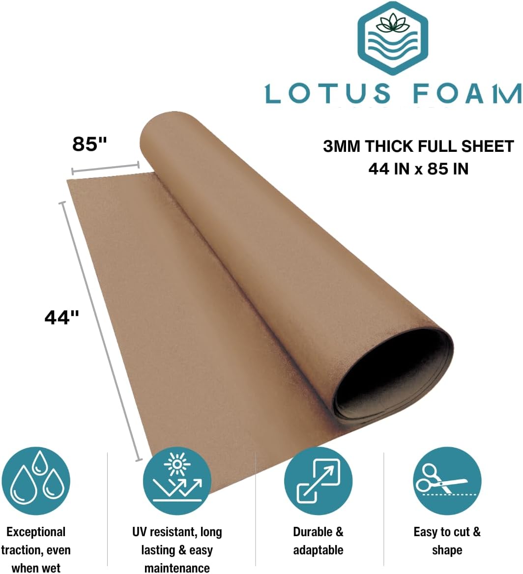 LotusFoam Large 3mm EVA Foam Sheet - 44"x 85" High Density Foam 130 kg/m3 for Cosplay, Costumes, Crafts, Flooring, Outdoor Use - 35 Colors (Camel) - Camel - Crafty Corner