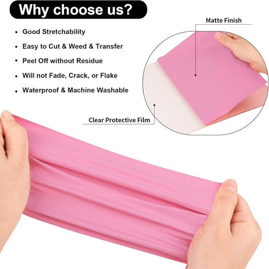 VINYL FROG Heat Transfer Vinyl Roll HTV Vinyl - 12" x5ft Pink Iron on Vinyl for T-Shirts, Heat Press Vinyl for DIY Craft Designs (Pink)