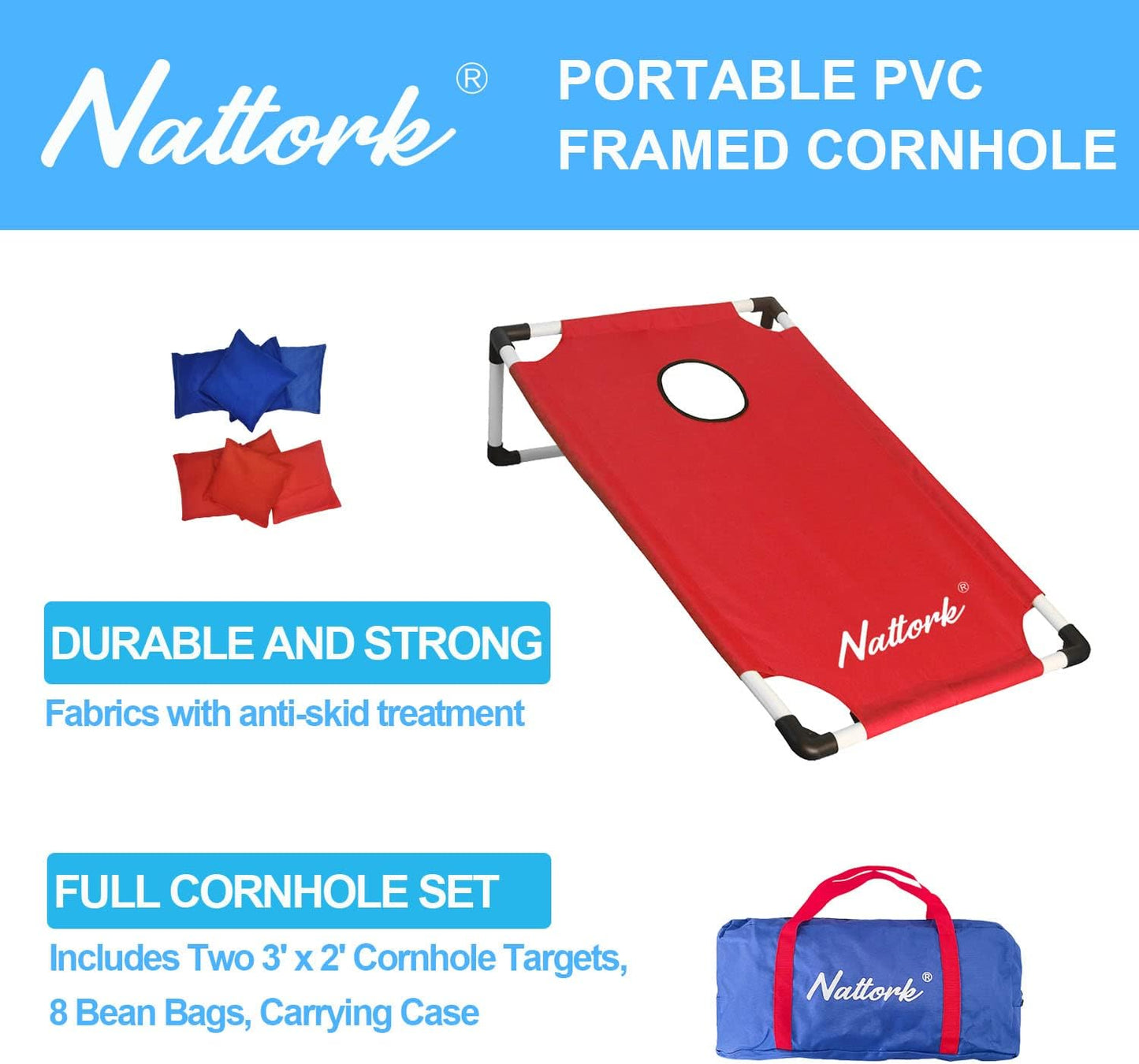 Portable Cornhole Set with 2 Collapsible Cornhole Boards, 8 Cornhole Bean Bags and Carrying Case for Yard Toss Game, Indoor Outdoor Camping Games for Adults Family (3 x 2-feet)