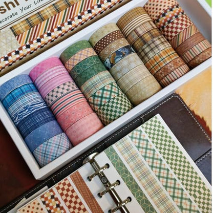 Washi Tape Set 42 Rolls Vintage Plaid Colored Decorative Scrapbook Tape
