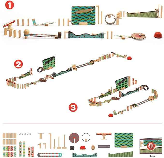 DJECO Zig & Go Big Boum Wall Construction Set (48pcs) - Chain Reaction Game for Kids - Fun & Creative Activity for Friends & Family, Educational Toys for Children 8+ Years Girls & Boys
