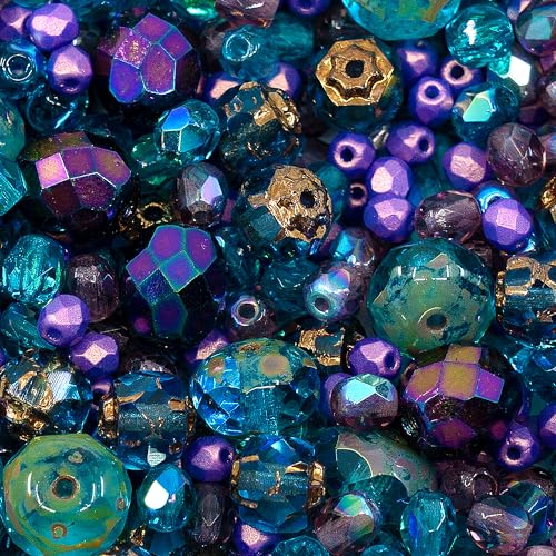 0.88oz of Blue Purple Mix of Czech Faceted Fire Polished Beads