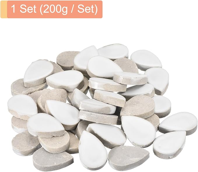 MECCANIXITY 200g Ceramic Mosaic Tiles for Crafts Bulk, Raindrop White Ceramic Tiles for Mosaic Kits Garden Stepping Stone Cup Mat