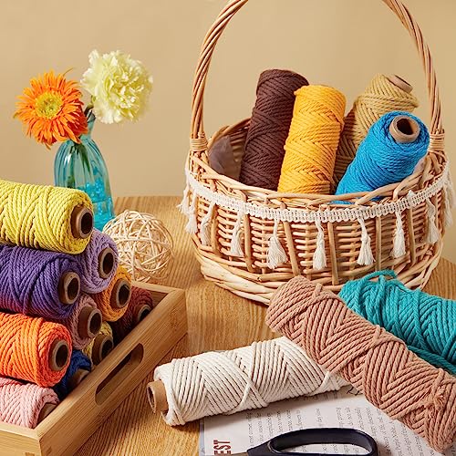 36 Colors Macrame Cord 3mm x 1188 Yards Natural Colored Macrame Supplies 4 Strand Twisted Macrame Kit Cotton Cord Rope Macrame Yarn Twine String for Crafts Wall Hanging Plant Hanger DIY Knitting (3564 Foot)