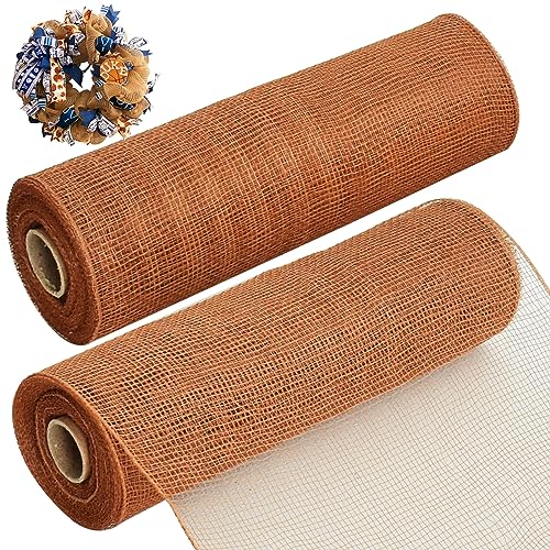 2 Rolls 10 Inch Brown Decorative Mesh Ribbbon Rolls (60 Foot)