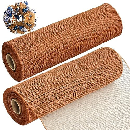 2 Rolls 10 Inch Brown Decorative Mesh Ribbbon Rolls (60 Foot)