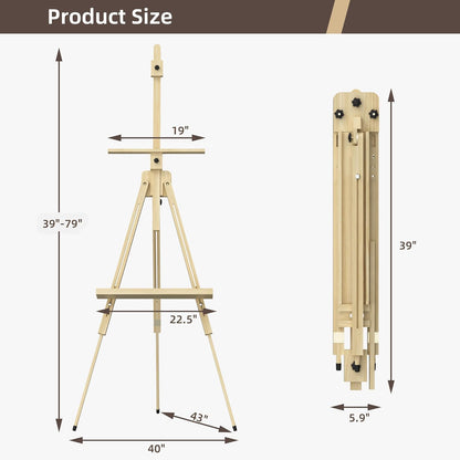 Tripod Easel for Painting, Art Wooden Easel Stand for Adults or Students, Hold 1 or 2 Canvas up to 60’’, Display Portable Easel for Drawing, Landscape Artist, Wedding Sign, Pine