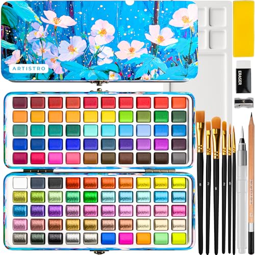 Watercolor Paint Set with Palette & Brush Pens (100 Count)