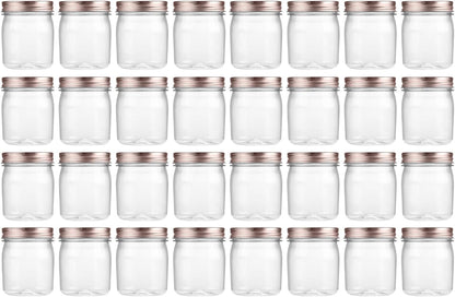 novelinks 8 oz Clear Plastic Jars with Screw-On Lids - BPA-Free Refillable Storage Containers for Slime, Spices, Crafts, Kitchen & Home Organization (32 Pack,Rose Gold)