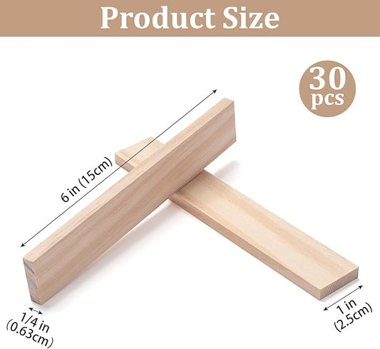 Wood Strips Slats Wooden Dowels for Crafts 1/4" × 1" × 6", 30 PCS Wood Trim Flat Lumber Boards Square Dowel Rods Wooden Sticks for Crafting, Woodworking, Model Making