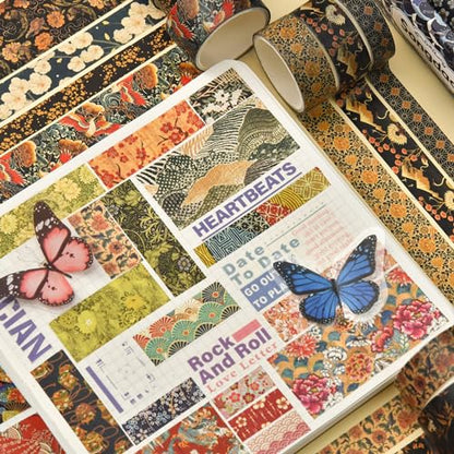 12 Rolls Kyoto Charm Washi Tape Set Japanese Arts Adhesive Tapes Geometric Garden Decorative Masking Tape Sets for Craft