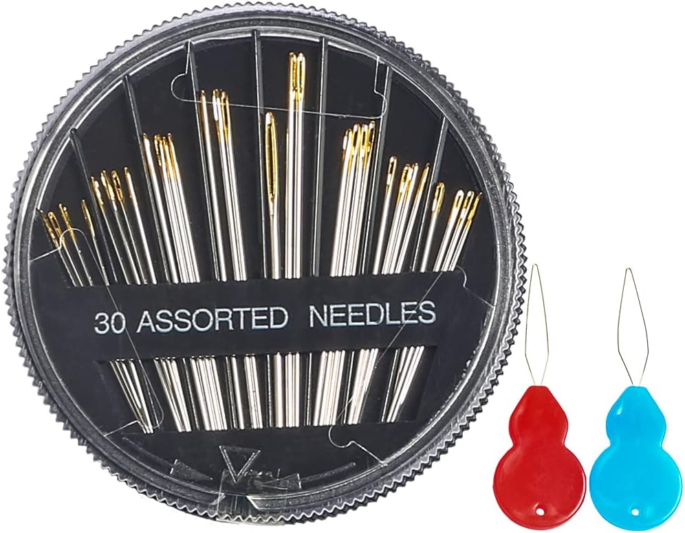 Eketirry Premium Hand Sewing Needles，4 Pack 30-Count Assorted Needles for Sewing Repair, 6 Different Sizes Sewing Needles with 2 Threaders (Black,4)