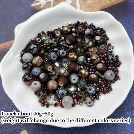 Assorted Glass Resin Beads Multi Size Colors Smooth Cracked Gravel Millet Spacer Beads for Bracelets Necklace Earring DIY Jewelry Making Craft(Deep Amber Series)