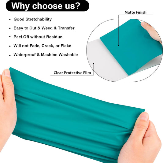 VINYL FROG Teal Heat Transfer Vinyl Roll 12" x5ft Aqua HTV Iron On Vinyl for T-Shirts Garments Bags and Other Fabrics