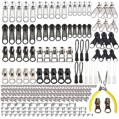 255 Pcs Zipper Repair Kit with Pliers Fix Zippers Sliders Pull Stop (255 Count)