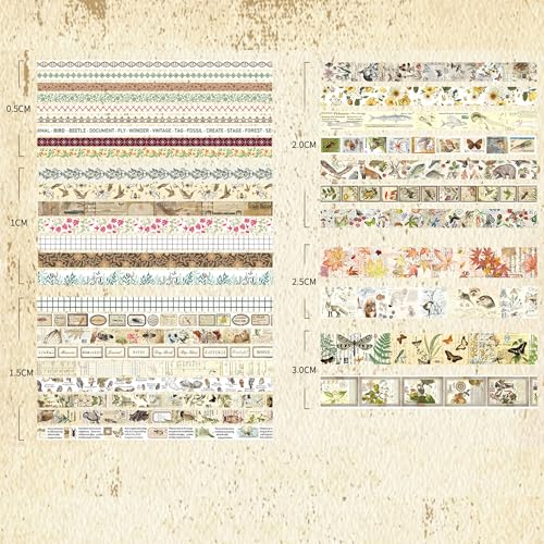 36 Rolls Vintage Washi Tape Pack Retro Arts Adhesive Tapes Wide Chronicle Decorative Masking Tape Sets for Craft (36 Count)