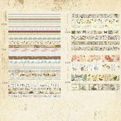 36 Rolls Vintage Washi Tape Pack Retro Arts Adhesive Tapes Wide Chronicle Decorative Masking Tape Sets for Craft (36 Count)