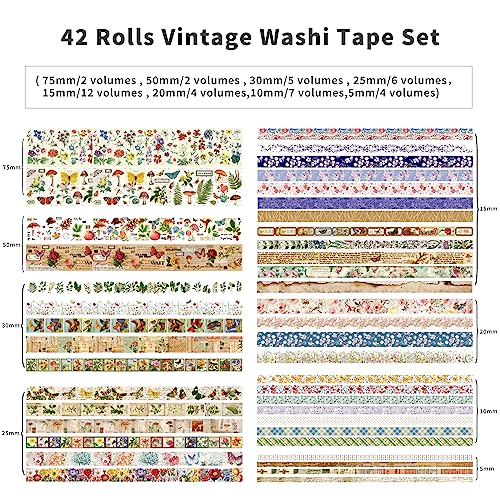 42 Rolls Vintage Washi Tape Set (42 Count)