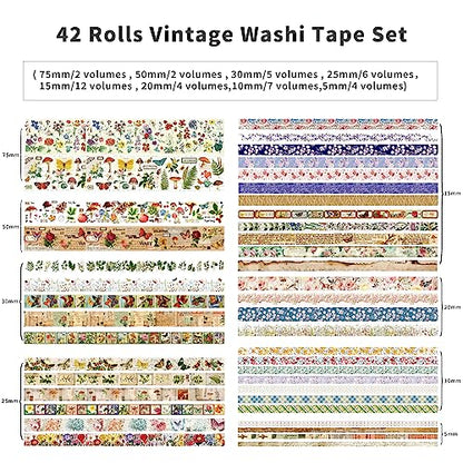 42 Rolls Vintage Washi Tape Set (42 Count)