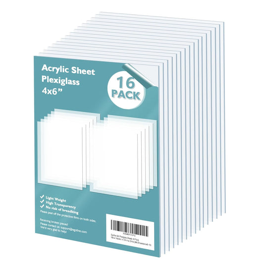 Egofine Plexiglass Sheets Acrylic Sheets 16 Pack of 4x6’’ 0.04 Thick Clear Plastic Cast Transparent Plexi Glass for Crafting Projects, Replacement Picture Frame Glass, DIY Display, Easy to Cut