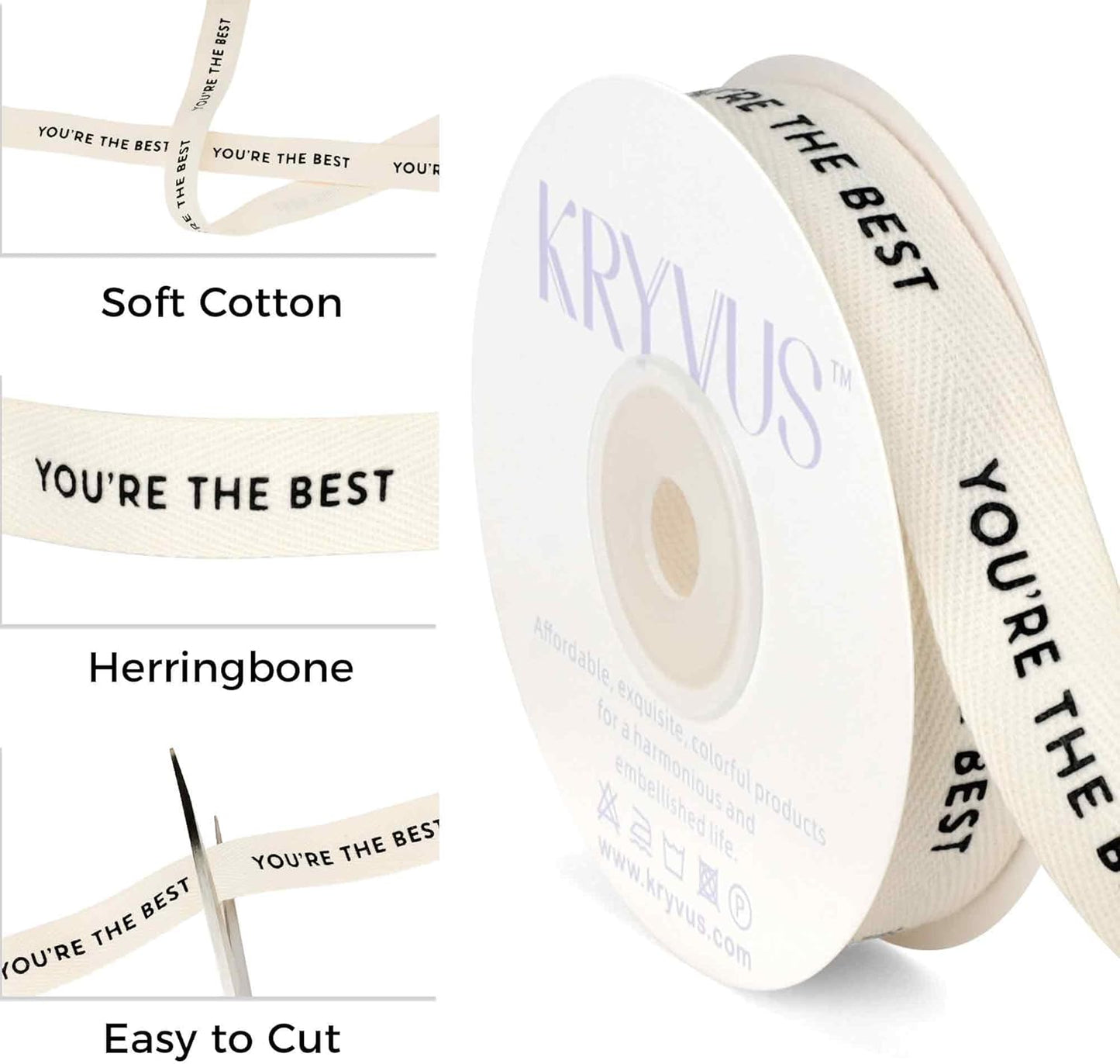 You're The Best Ribbon - 5/8 Inch x 12 Yards Natural Twill Tape Ribbon, Cotton Herringbone Ribbons for Gift Wrapping, Birthdays, Christmas, Anniversaries, Valentine's Day, Mother's Day - Crafty Corner