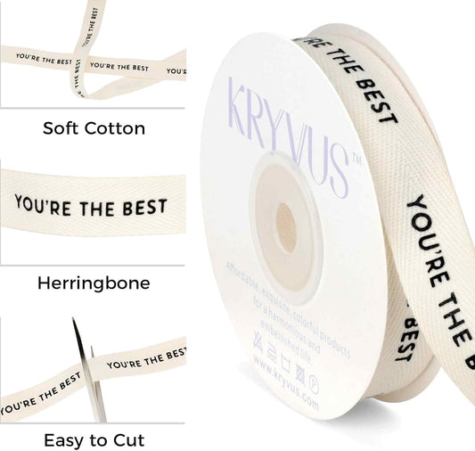 You're The Best Ribbon - 5/8 Inch x 12 Yards Natural Twill Tape Ribbon, Cotton Herringbone Ribbons for Gift Wrapping, Birthdays, Christmas, Anniversaries, Valentine's Day, Mother's Day - Crafty Corner