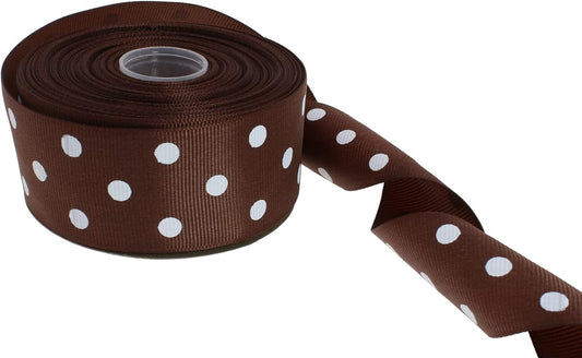 Polka Dot Grosgrain Ribbon 25 Yard Each Roll 100% Polyester (1/1-2", Coffee) - Crafty Corner