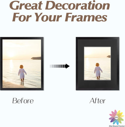 Mat Board Center, Pack of 10, 11x14 for 8x10 Black Color Mats - Bevel Cut, Acid Free, 4-ply Thickness, White Core - for Pictures, Photos, Framing