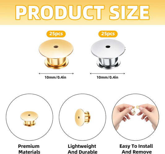 Locking Pin Backs - Enamel Brooch Locks Buckle 50pcs Badge Lapel Button Back Lock for DIY Crafts(Gold and Silver)