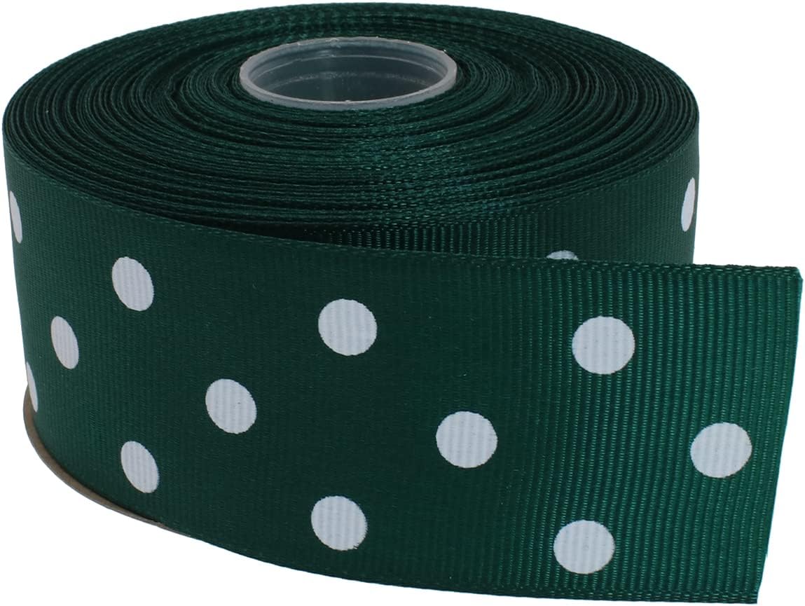 Polka Dot Grosgrain Ribbon 25 Yard Each Roll 100% Polyester (1/1-2", Dark Green) - Crafty Corner