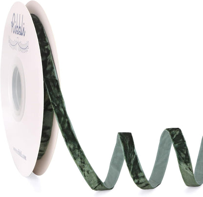 Ribbli Forest Green Velvet Ribbon 3/8 Inches Luxury Crinkled Green Christmas Ribbon for Gift Wrapping Crafts Home Decor-Continuous 10 Yard - Crafty Corner