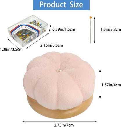 Hilltian Pin Cushion for Sewing, Wooden Base Sewing Pincushion with 100 Plastic Head Pins, Cute Pins Holder for Sewing Quilting (Light Pink)