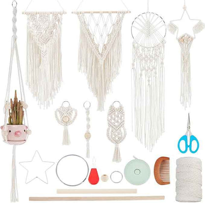 IFNUNLY 8 Set DIY Macrame Kit for Beginners Star Macrame Dream Catcher Handmade Macrame Plant Hanger Kit for Adults Wall Hanging Tapestry with Instruction Birthday Decor